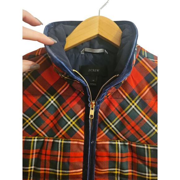 J. Crew Tartan plaid mountain puffer wool blend vest velvet trim sz medium new - Picture 7 of 9